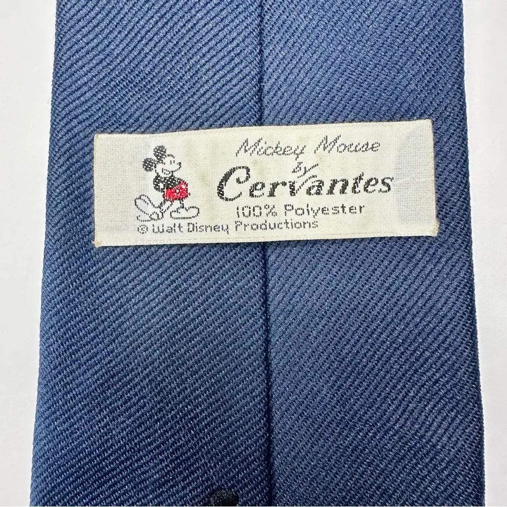 Vintage WALT DISNEY PRODUCTIONS Embroidered Mickey Mouse Blue Wide Tie, 4.25”